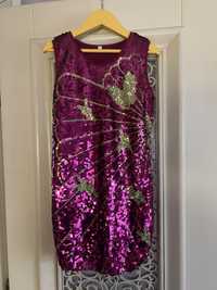 Платье нарядное вечернее 9-10-11-12 лет розовое пайетки глиттер