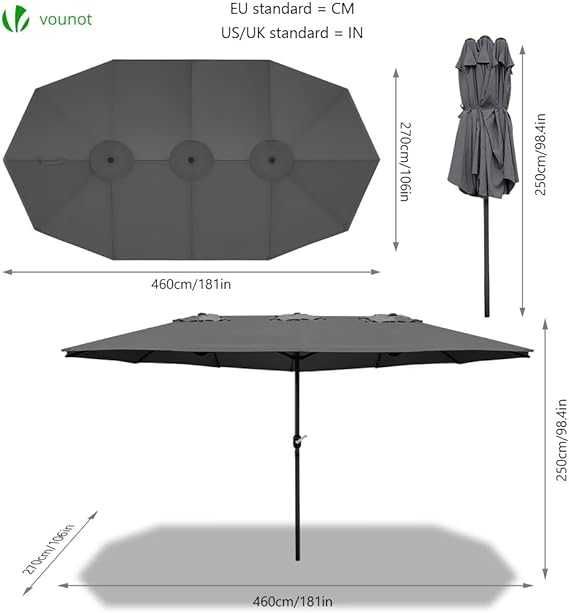 парасоля садова на терасу VOUNOT Подвійна алюмінієва  270 x 460 см