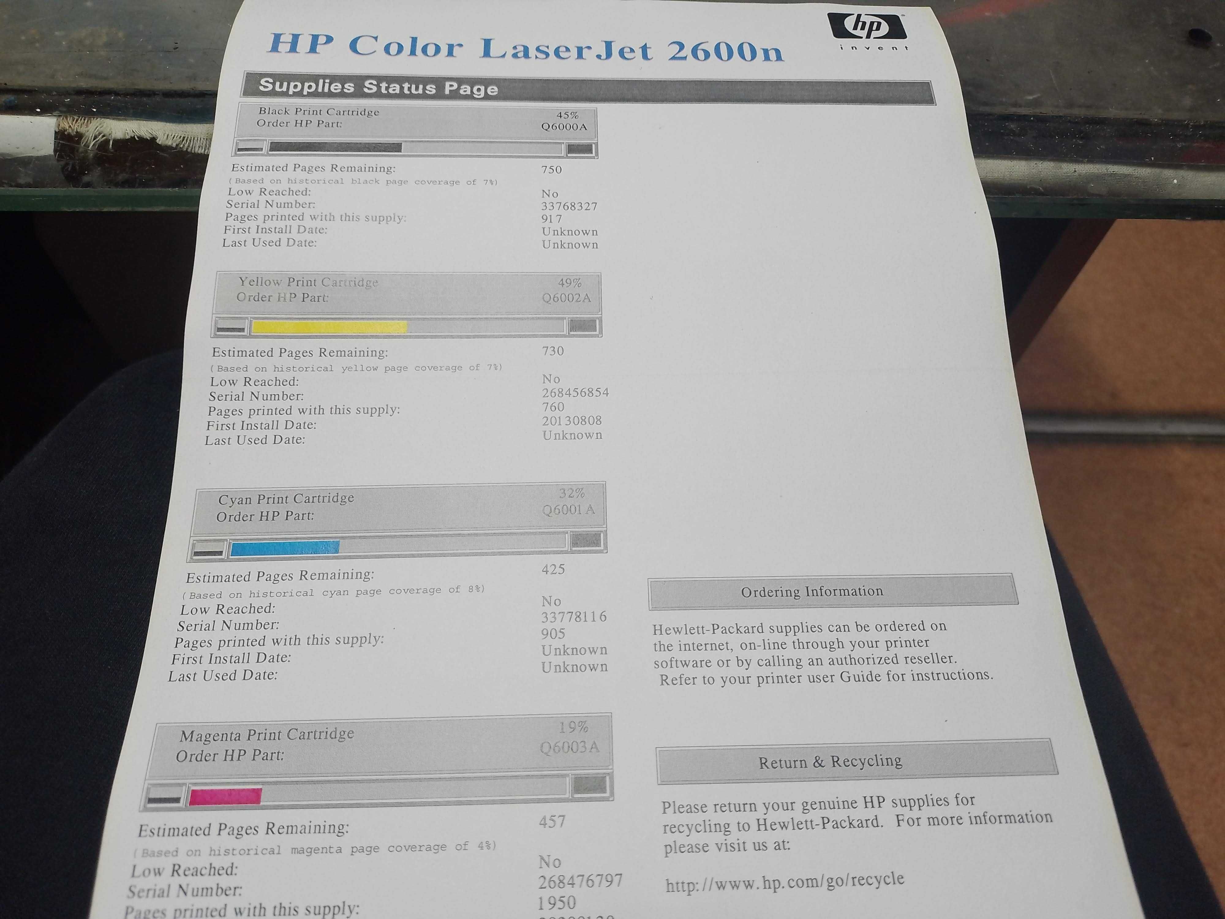 Кольоровий лазерний принтер HP Color LaserJet 2600n, робочий