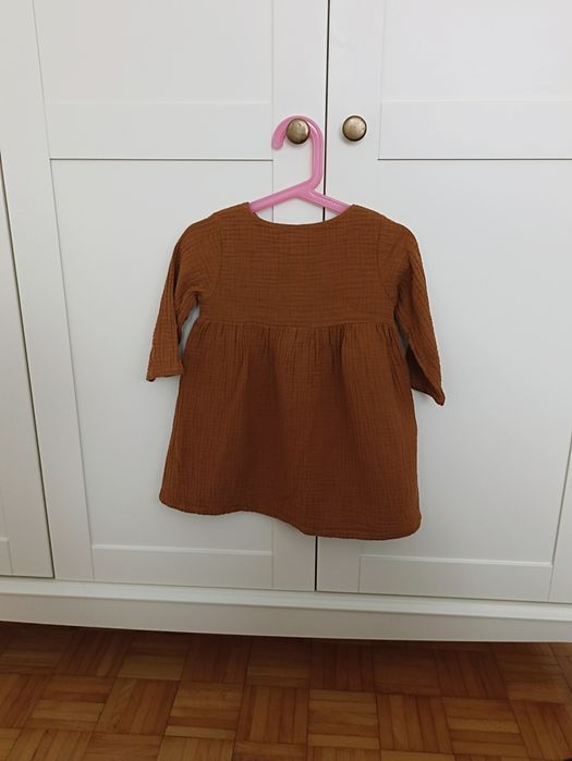 Brązowa bawełniana muślinowa sukienka świąteczna 86/92 pyza for baby h