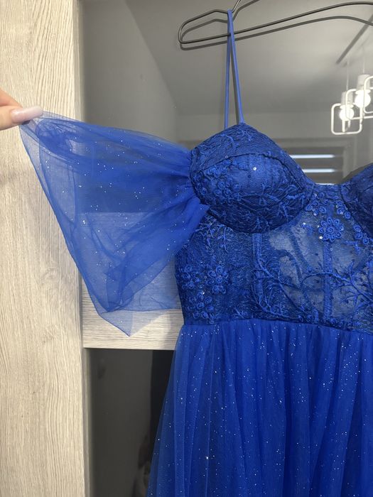 sukienka studniowkowa habrowa granatowa dluga