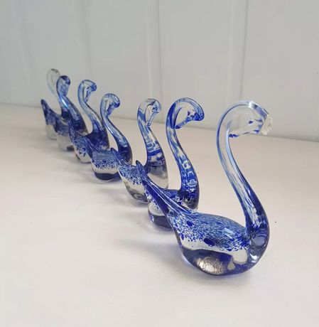 Хрустальные синие лебеди набор из 7 штук, винтаж