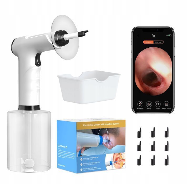Urządzenie Do Czyszczenia Uszu Irygator Kamera Aplikacja Tel 2mp 500ml