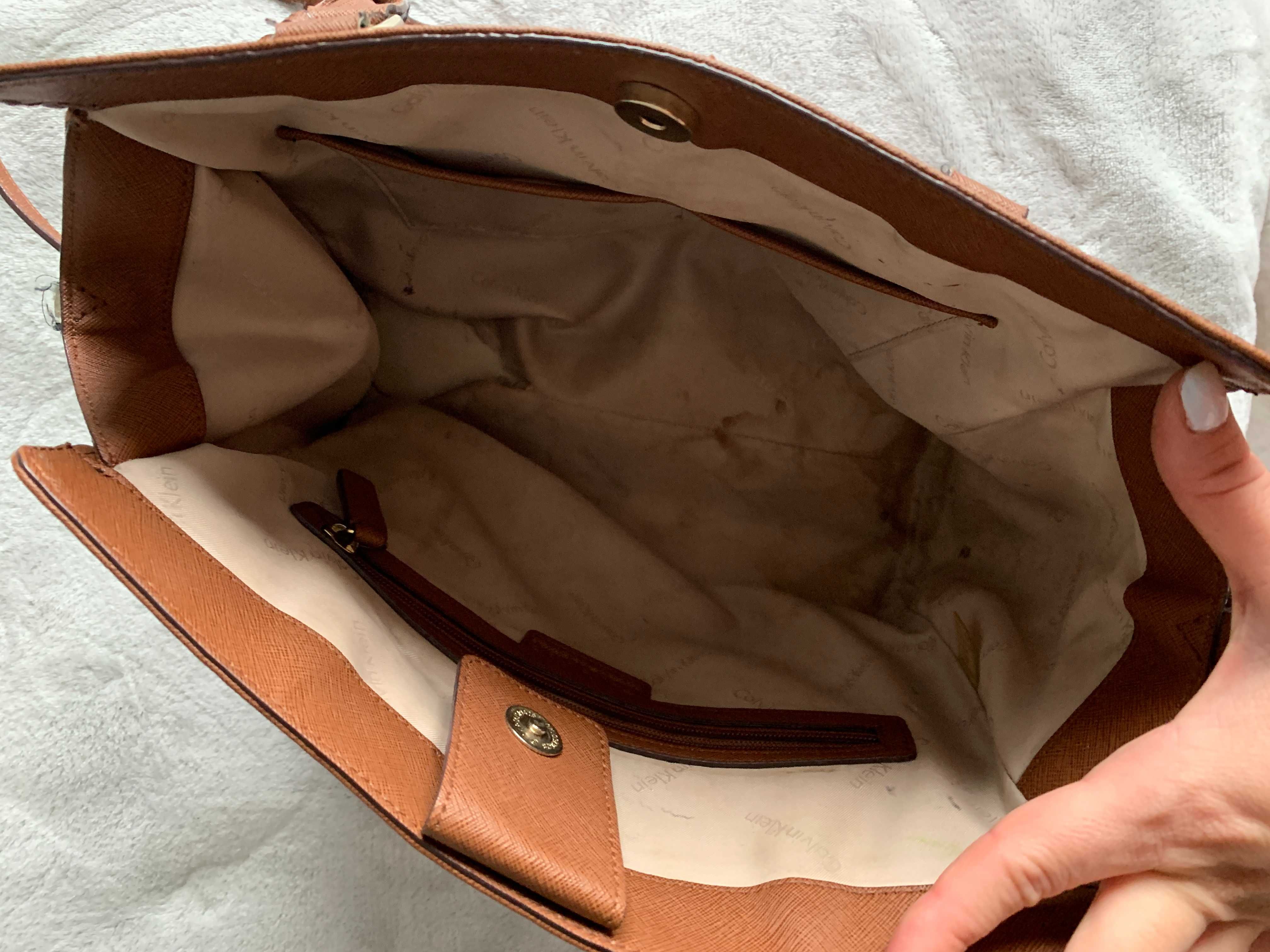 Ruda brązowa torebka shopper Calvin Klein skóra