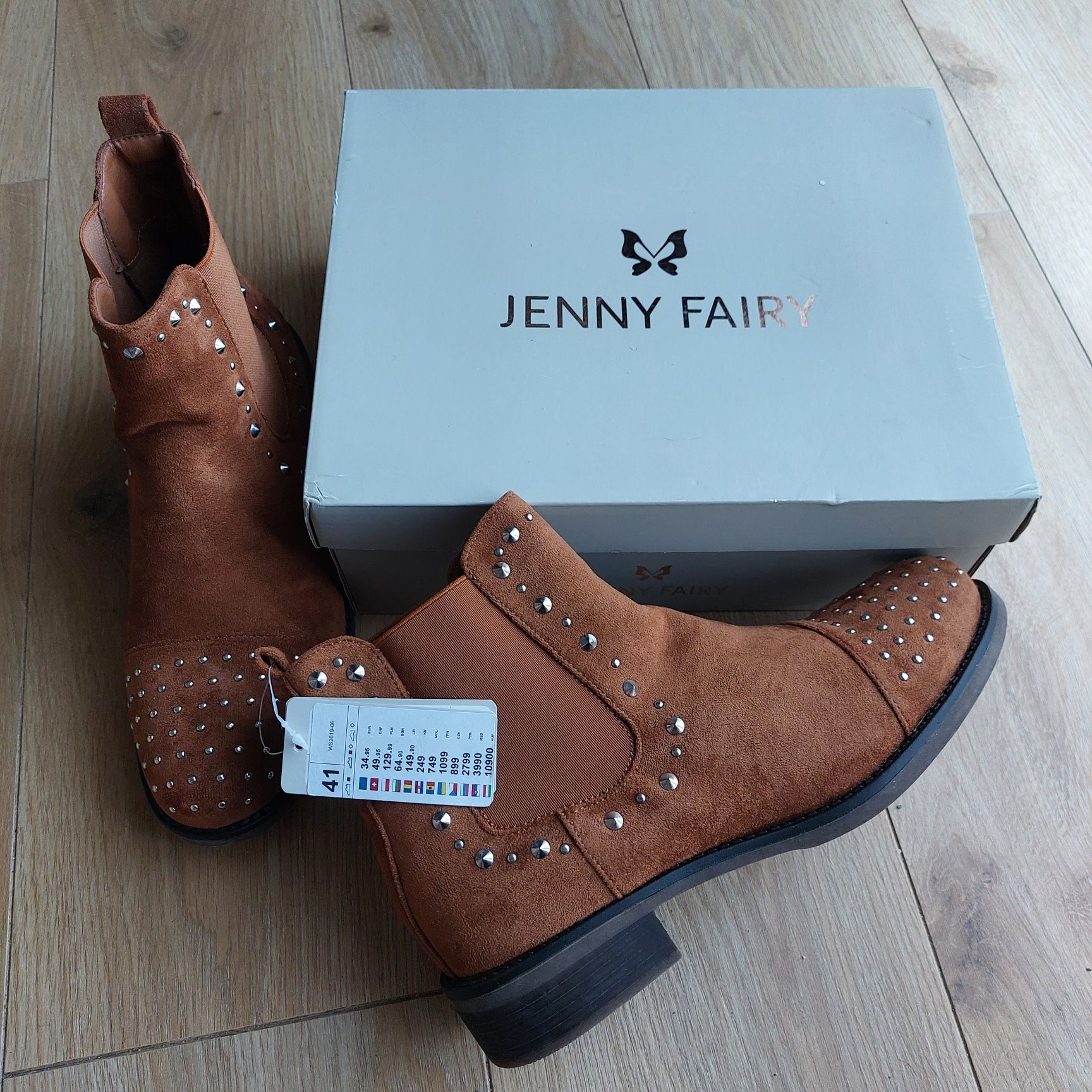 Nowe botki Jenny Fairy 41 brąz zamsz ćwieki