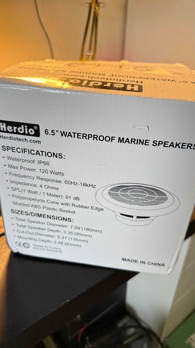 Herdio 6.5" Marine Speakers 120 Watts 2-Way for Your Boat (Pretas)