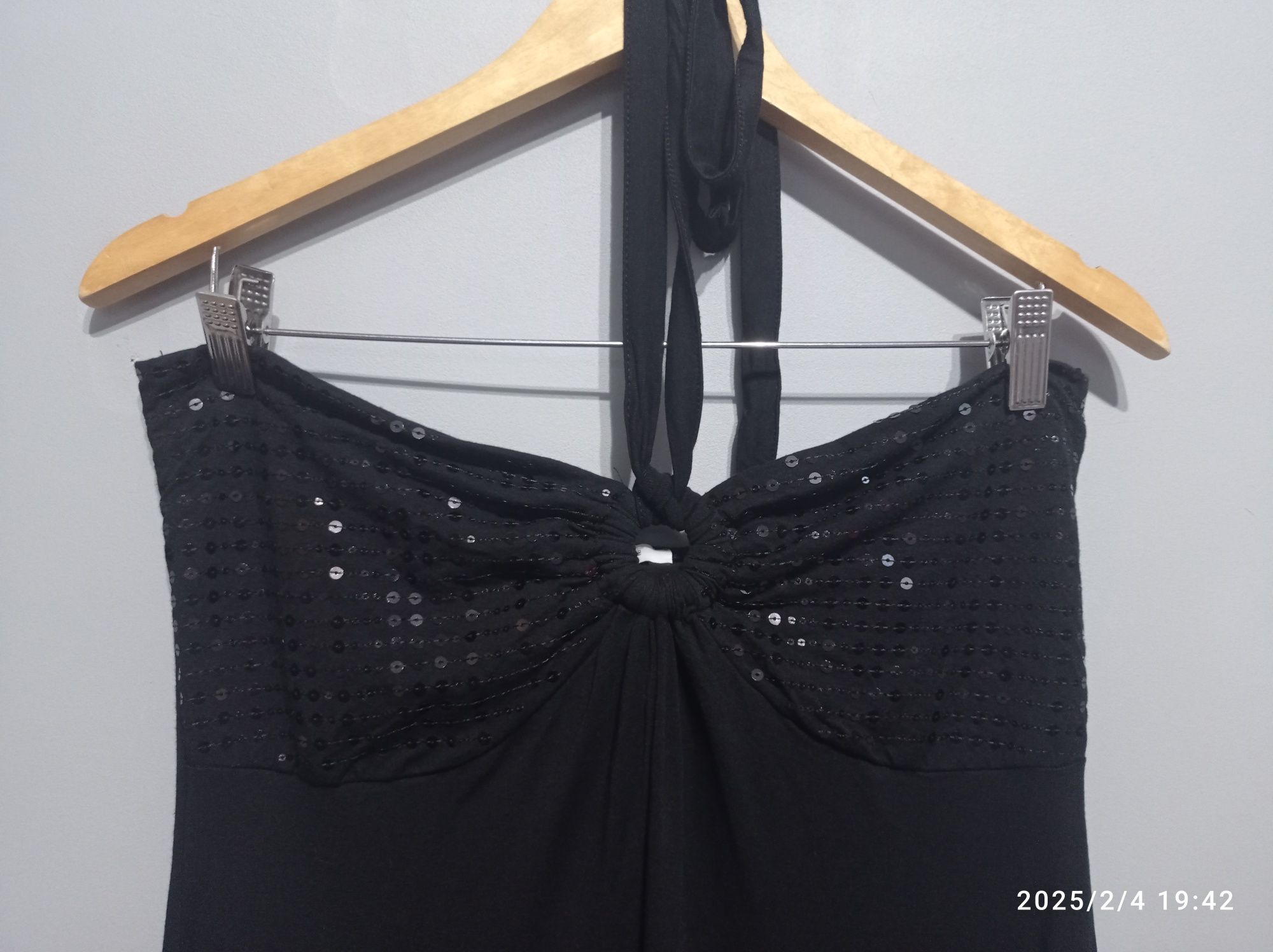 Sukienka 16 XXL 44 wiązana na szyi mini cekiny krótka imprezowa C&A
