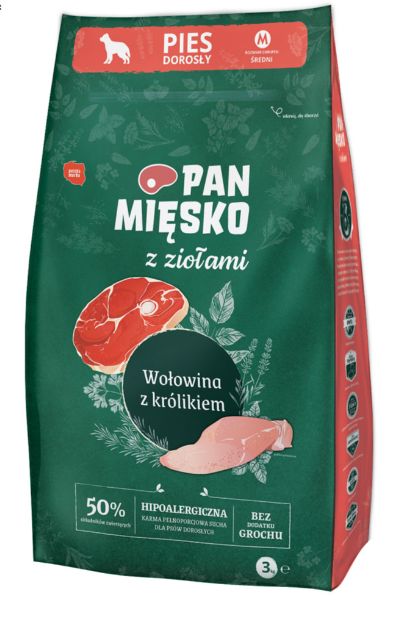 Pan Mięsko Karma Z Ziołami Wołowina Z Królikiem Chrupki M 3Kg