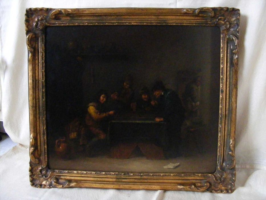 Scenka rodzajowa duży obraz olejny na desce