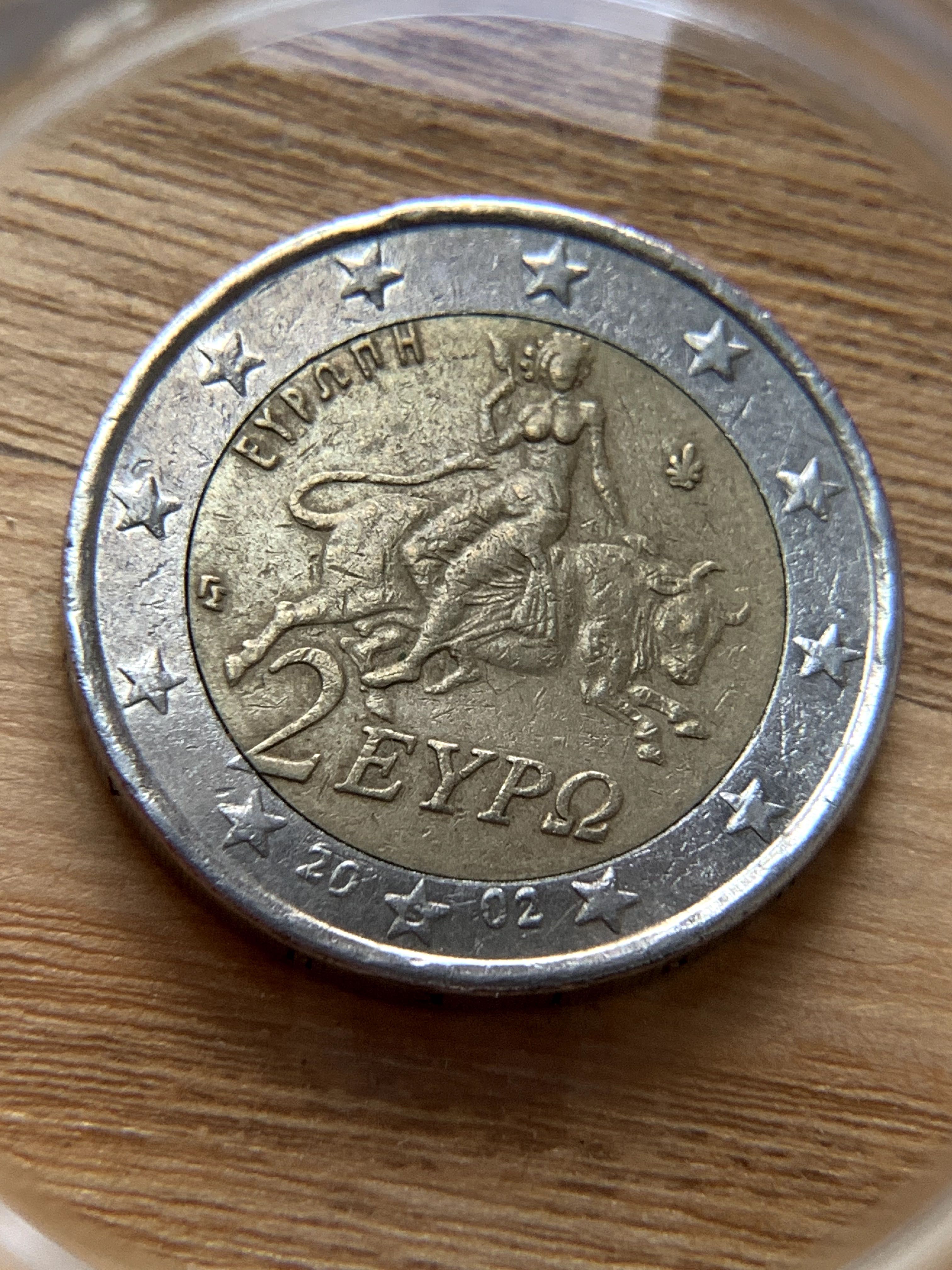 Монета 2 євро 2002,"Викрадення Європи Зевсом",Греція