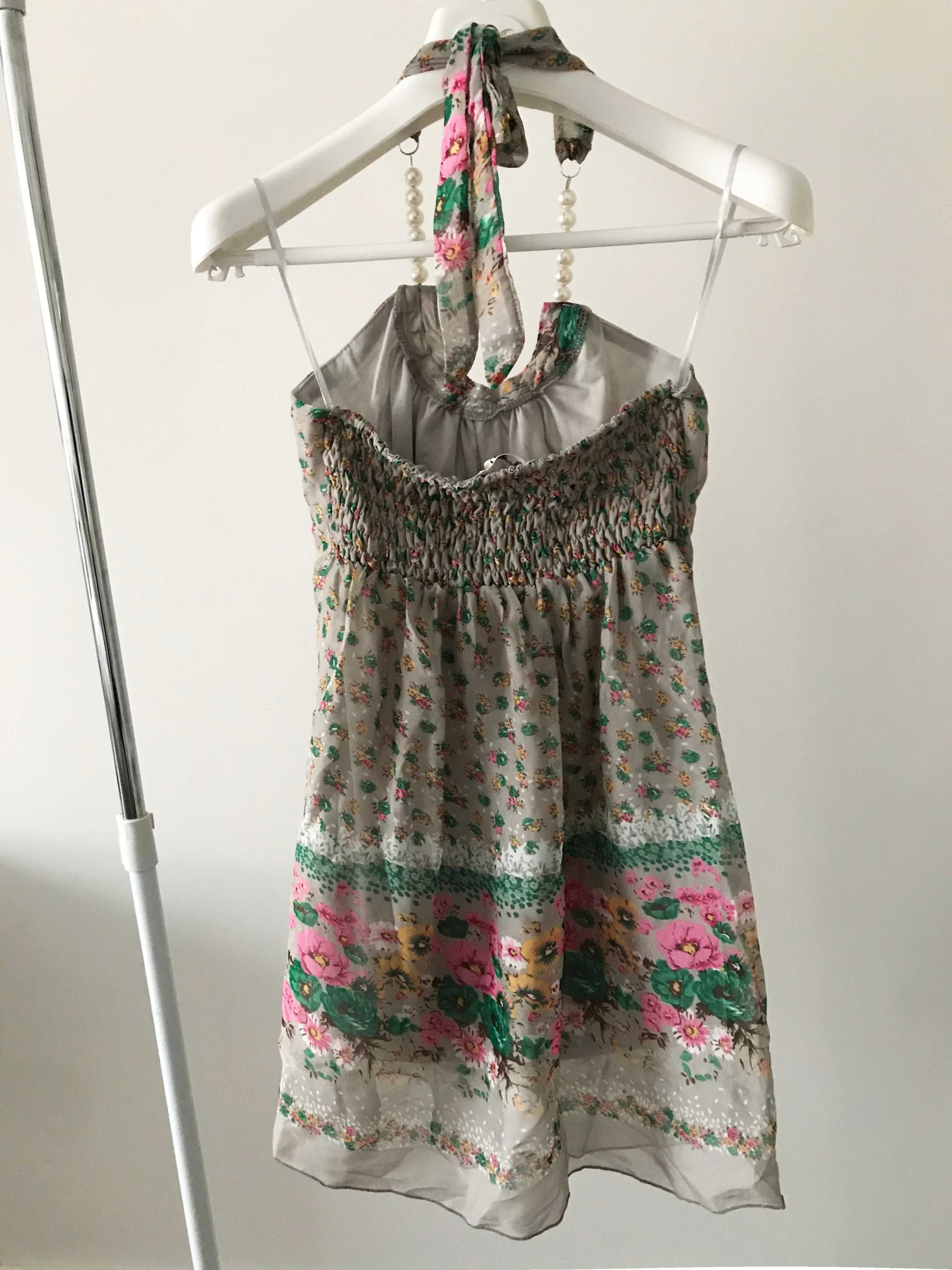 S26 sukienka mini perly kwiaty letnia xs