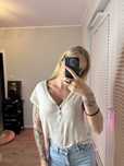 Lniany bezowy kremowy tshirt
