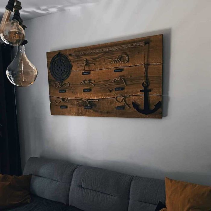 Tablica marynistyczna drewniana, żeglarska, węzły, kotwica 100 x 60 cm
