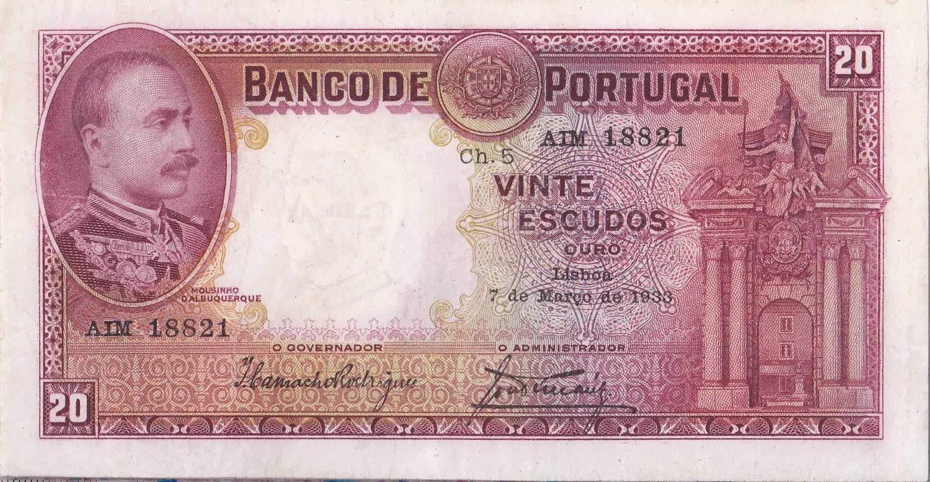 Nota antiga de 20h00 chapa 5 de 07 de Março de 1933.