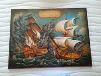 Stylowy obraz na drewnie – morska bitwa, 80x60 cm