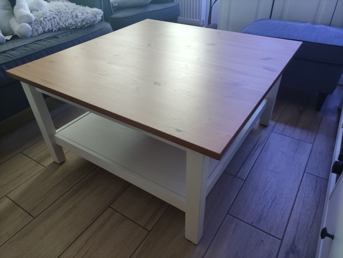 Stolik kawowy IKEA HEMNES stół 90 x 90 lita sosna biało jasnobrązowy