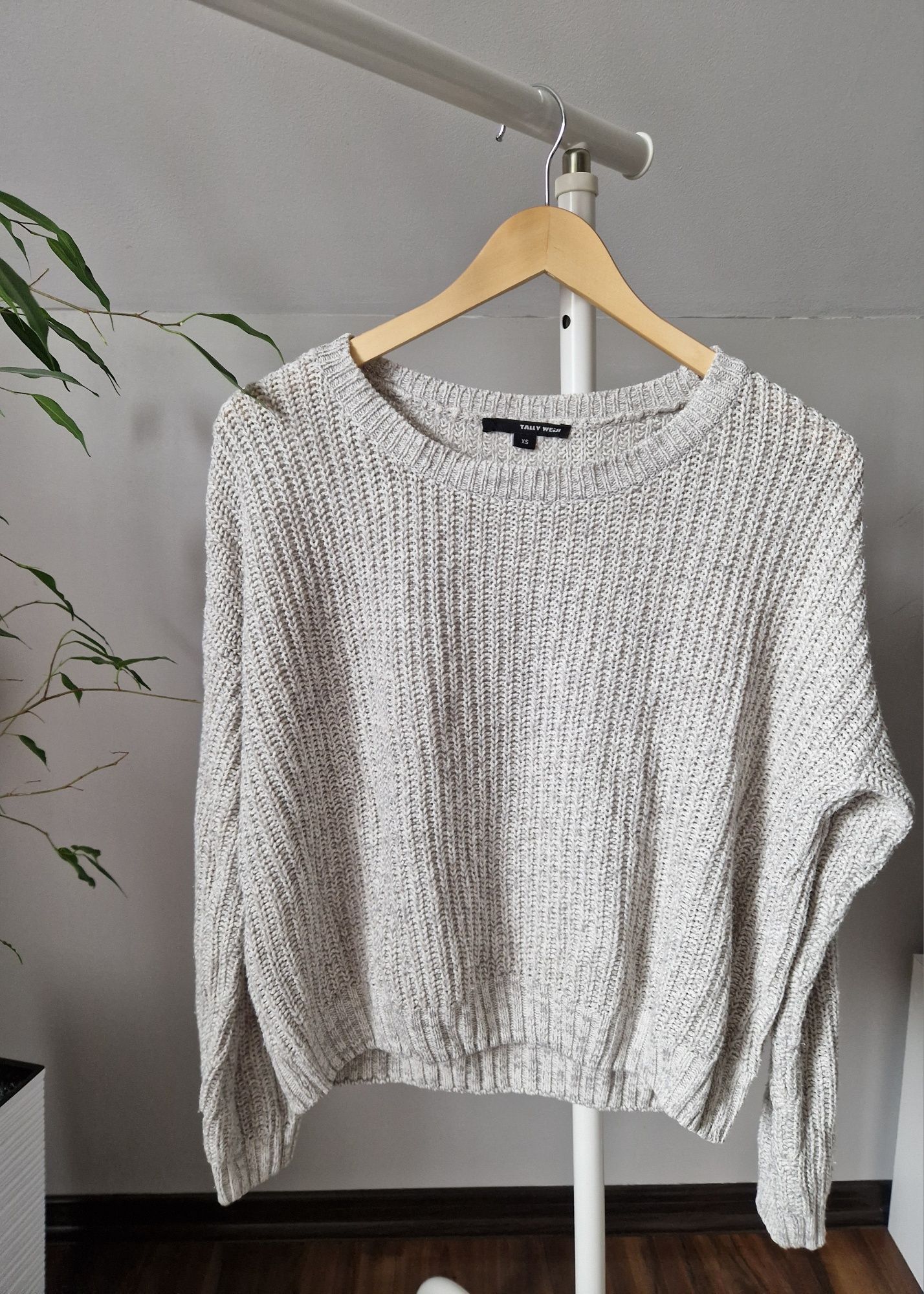Szary sweter Tally Weijl, 34 XS gruby splot miękki i stylowy modny