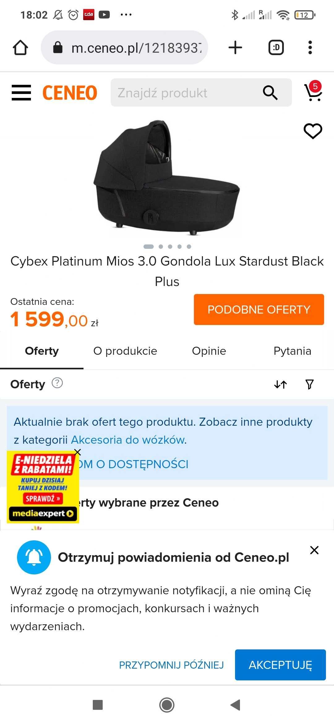 Gondola cybex mios czarna 3.0