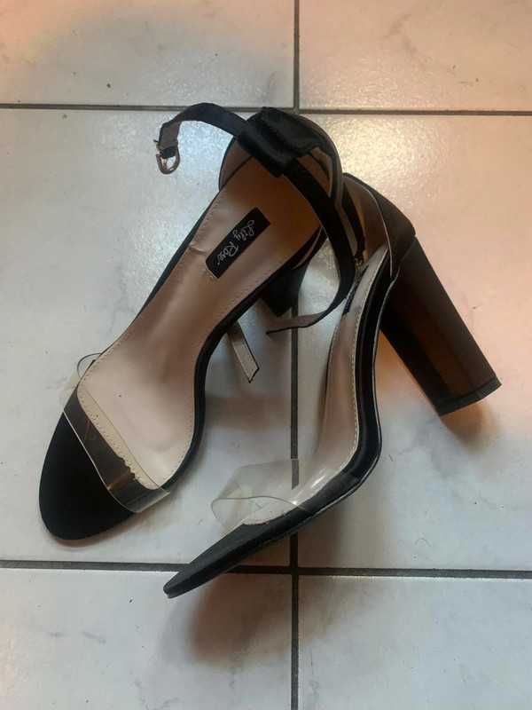 LILY ROSE nowe buty sandały szpilki obcas czarne satyna pasek 41