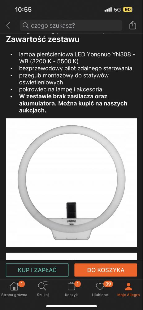 Lampa do zdjęć yongnuo led pierścień