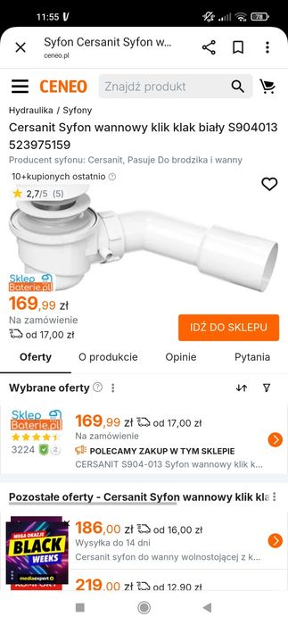 Nowy syfon do wanny firmy Cersanit z korkiem klik