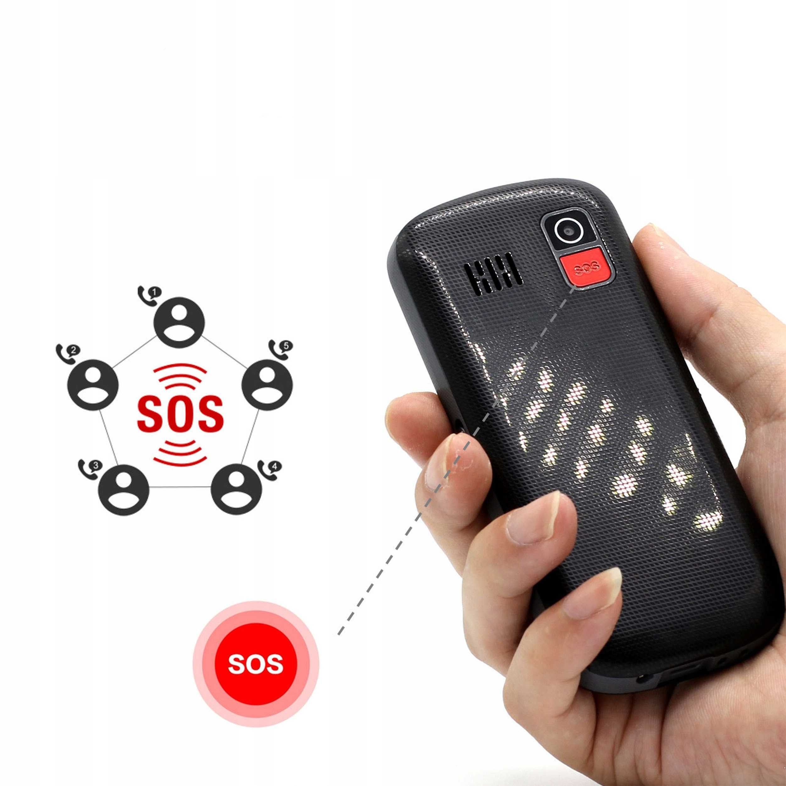 telefon komórkowy dla seniora z przyciskiem sos duże klawisze sim gsm