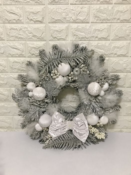 Новорічний набір декору ручної роботи: вінок, ялинка, підсвічник,