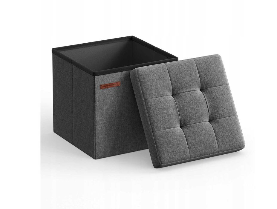 Mała pufa pikowana 30cm ciemnoszara Składana z miejscem na rzeczy