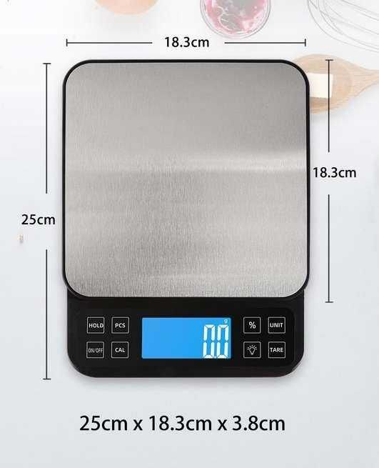 Cyfrowa elektroniczna waga kuchenna szara elegancka smukła lekka stal