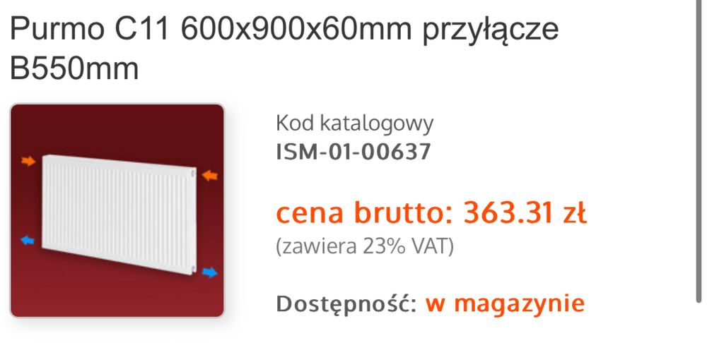 Grzejnik purmo C11 90x60 916 W