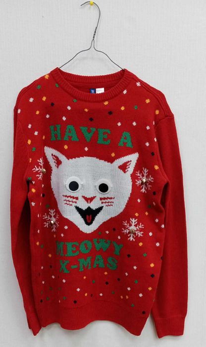Різдвяний новорічний светр з білим  котом і дзвіночками H&M Divided.