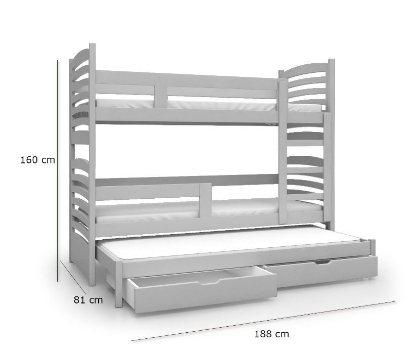 Łóżko dziecięce piętrowe OLI 3 z szufladami + materacami w cenie