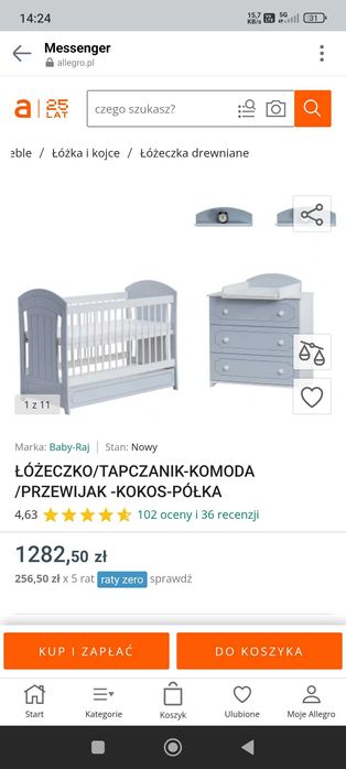 Zestaw mebli dla dzeicka - łóżeczko komoda półki