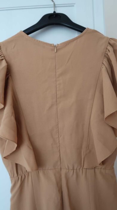 Simplee kombinezon beż brąz długi z falbanką elegancki boho S /36