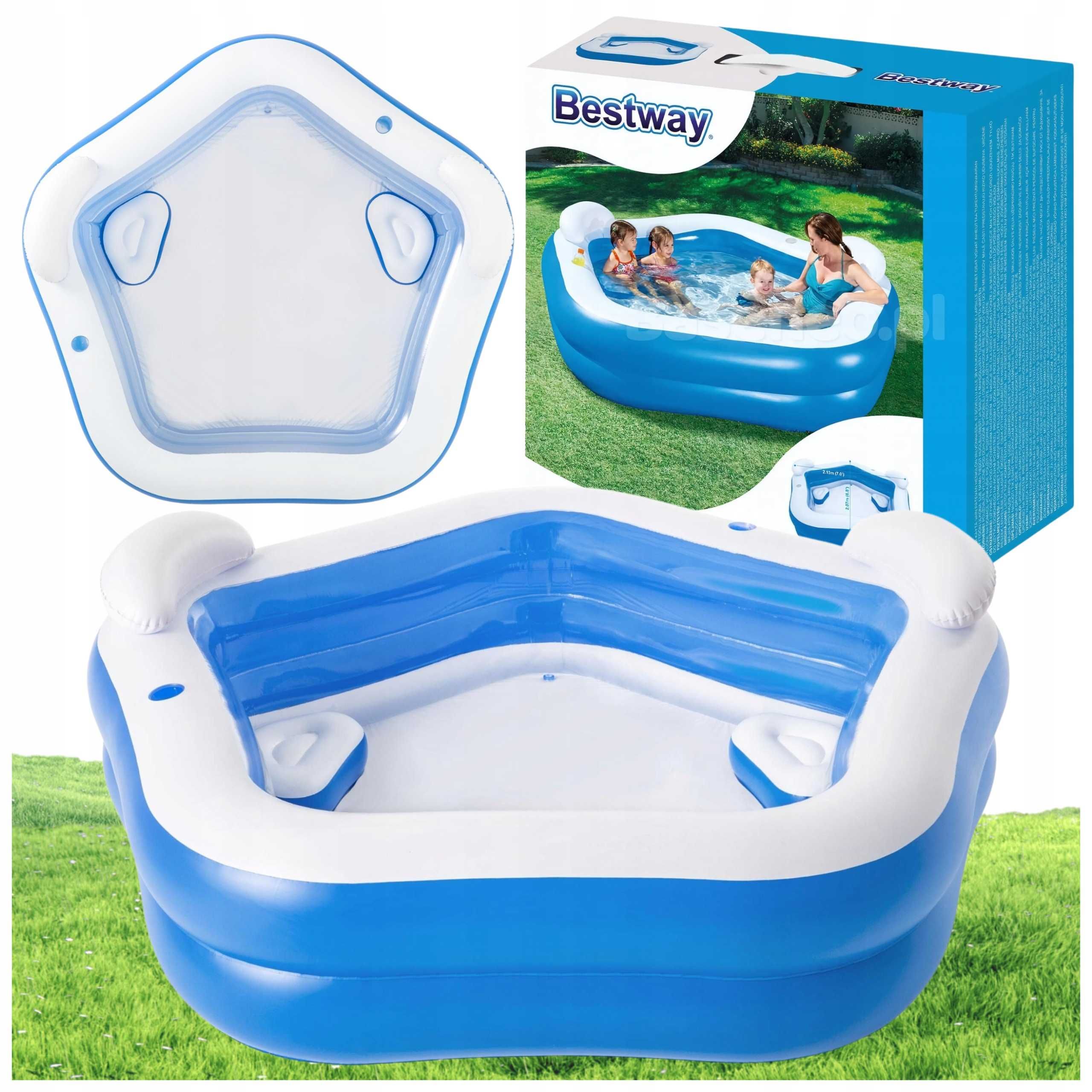 BASEN OGRODOWY DMUCHANY Bestway rodzinny siedzenia poduszki XL 213x206