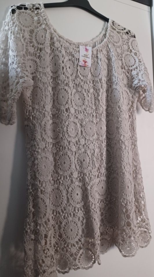 Sukienka boho tunika beż azurowa