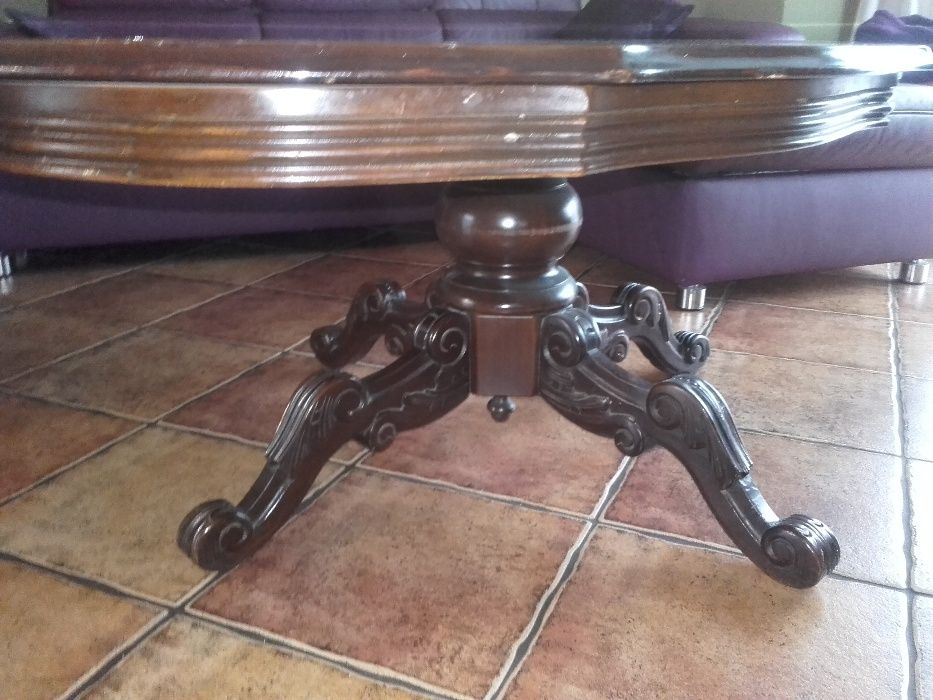 Stół / Ława - Owalny - Drewniany - Rzeźbiony