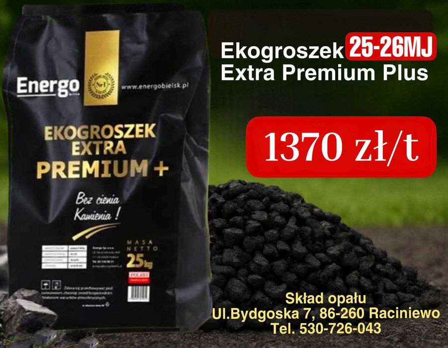 Ekogroszek Plus EXTRA Premium PLUS 25-26 MJ/kg w cenie 1370 zł/t.