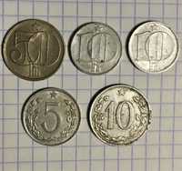 Монеты 5, 10, 50, геллеров. Чехословакия