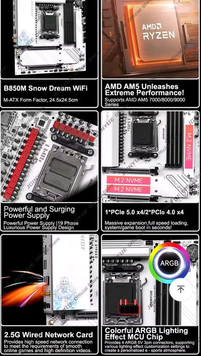 JGINYUE B850M Snow dream Wi-Fi AM5 (Zen 4-Zen 6) КРУТА новинка!