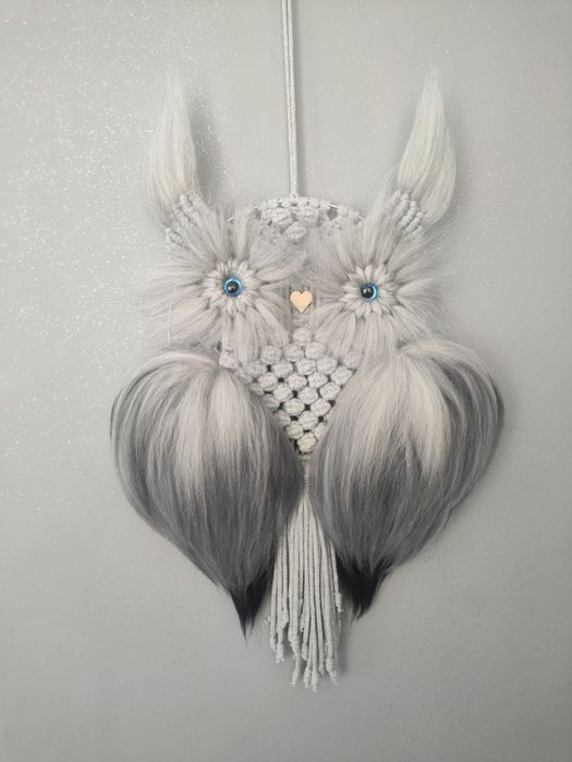 Sowa makrama rękodzieło szara