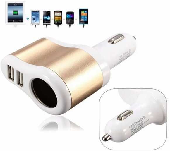 Ładowarka Samochodowa 2 Porty USB Z Gniazdem Zapalniczki 12/24 V