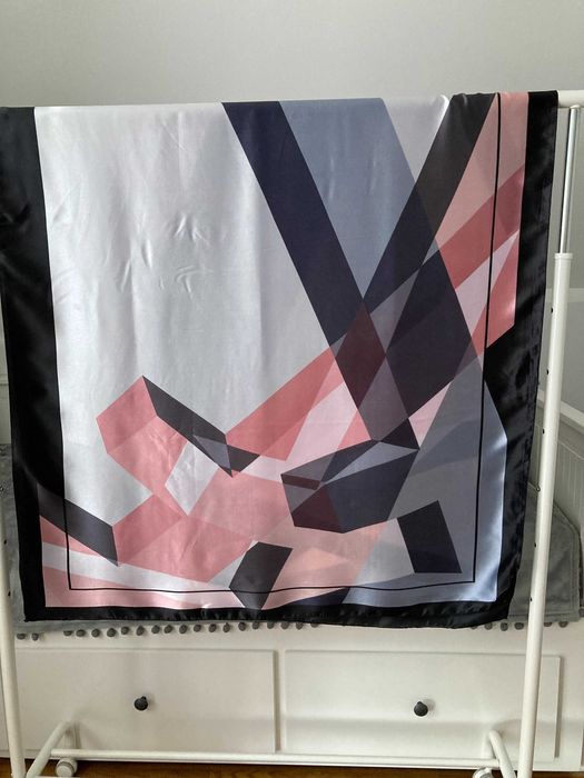 Piękny jedwabny duży szal - 90x180cm - geometryczne wzory