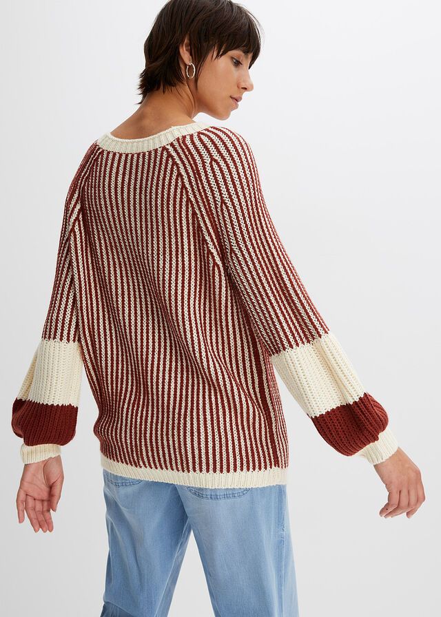 B.P.C sweter śmietankowo-brązowy w paski ^40/42