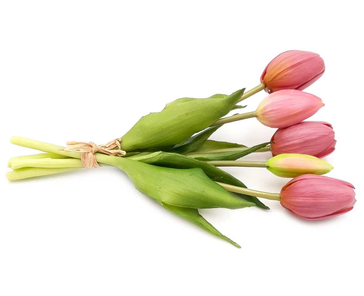 Tulipan sztuczny tulipany silikonowe bukiet 5 sztuk RÓŻOWY LILIOWY