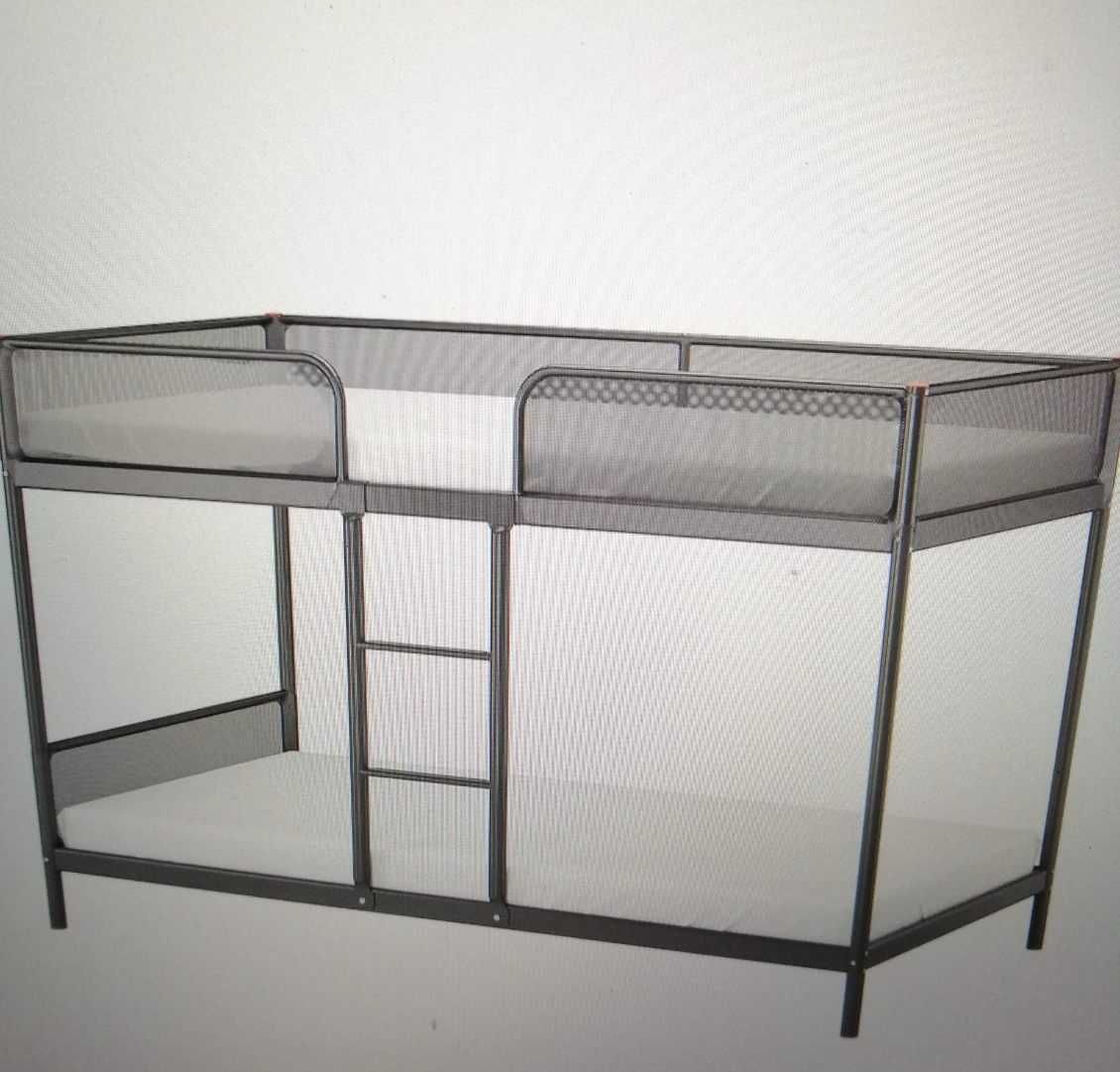 Łóżko piętrowe z materacami Ikea 90/200, ciemnoszare, Nowe