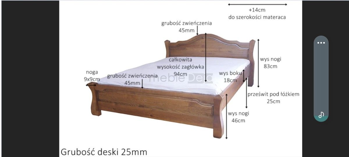 Łóżko stylowe lite drewno 140x200 160x200
