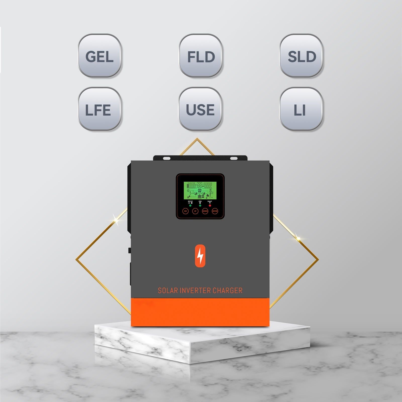Inversor híbrido sine wave 12v 1kw 80a mppt off-grid