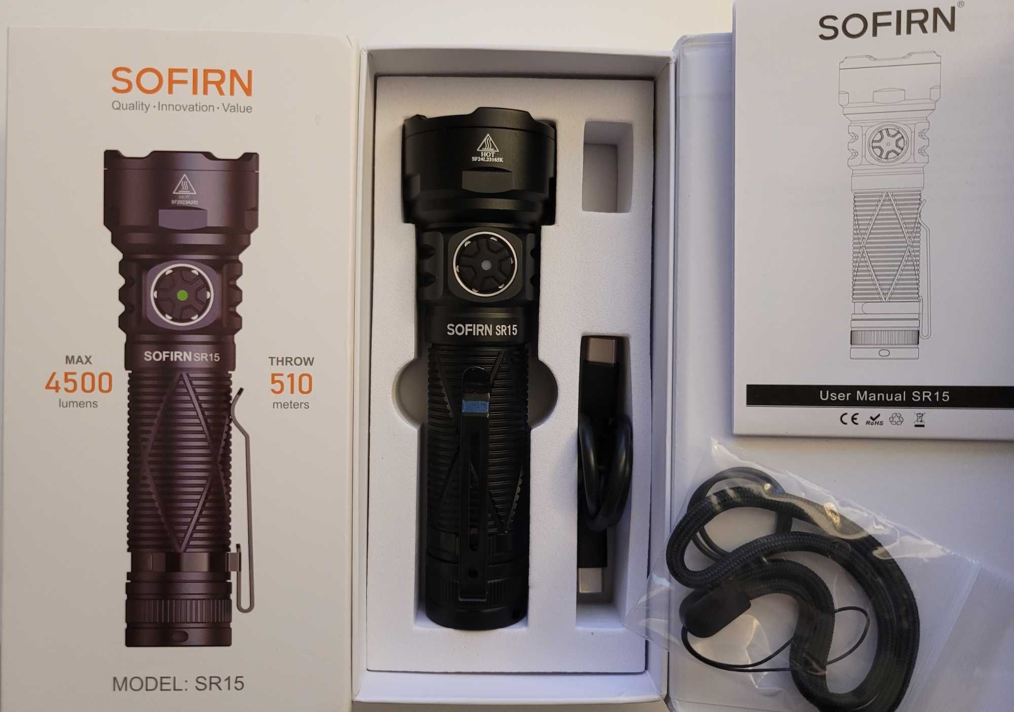 Latarka Sofirn SR15 4500lm USB-C z funkcją Powerbank + akumulator