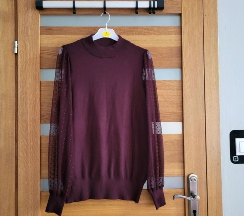 Світла кофта з в'язаними рукавами в сітку у розмірі XL, кольору фіолет